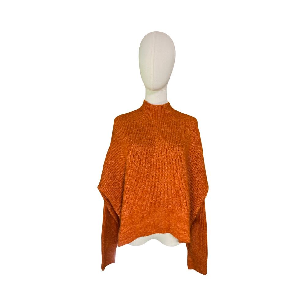 Topshop Burnt Orange Mock Neck Sweater Womens Size L Rust Textured Knit Cozy